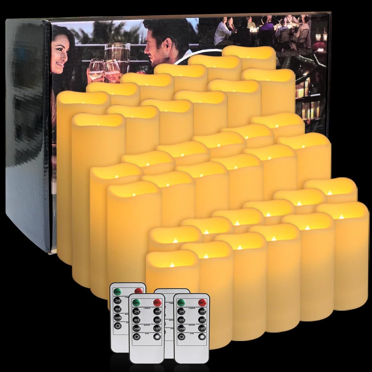 Wfmolcand 36-Pack Flickering Flameless Candles with Remote Control - LED Fake Candle Perfect for Wedding,Outdoor,Table,Halloween,Christmas Decor - Create a Magical Ambiance Effortlessly(Three Sizes)