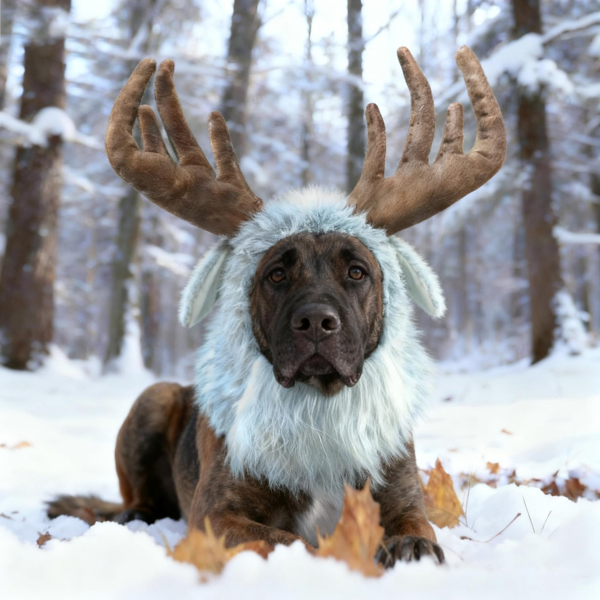 Funny Moose Costumes for Dog, Cute Furry Pet Wig for Halloween Christmas, Pet Clothing Accessories (Moose, Size L)