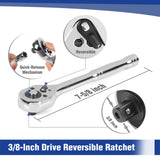 WORKPRO 39-Piece Drive Socket Set 1/4'' & 3/8'', CR-V Metric and SAE Sockets with Quick-Release Ratchet Wrench, Extension Bar, Spinner Handle & Adapter, Compact Mechanics Tool Set for Car Repair