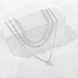 Zeffy Layered Silver Pearl Necklaces for Women Silver Plated Dainty Layered Tiny Single Pearl Choker Trendy Cute Silver Necklace Stack Wedding Jewelry Sets for Women Bridesmaid Gifts