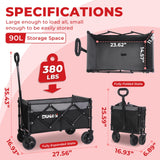 DUHKOI Collapsible Wagon Cart with Wheels Foldable,11 Lbs Lightweight Portable Folding Utility Wagon,90 L Heavy Duty Grocery Shopping Carts,Versatile for Garden Sports Camping Outdoor Use (Black Gray)