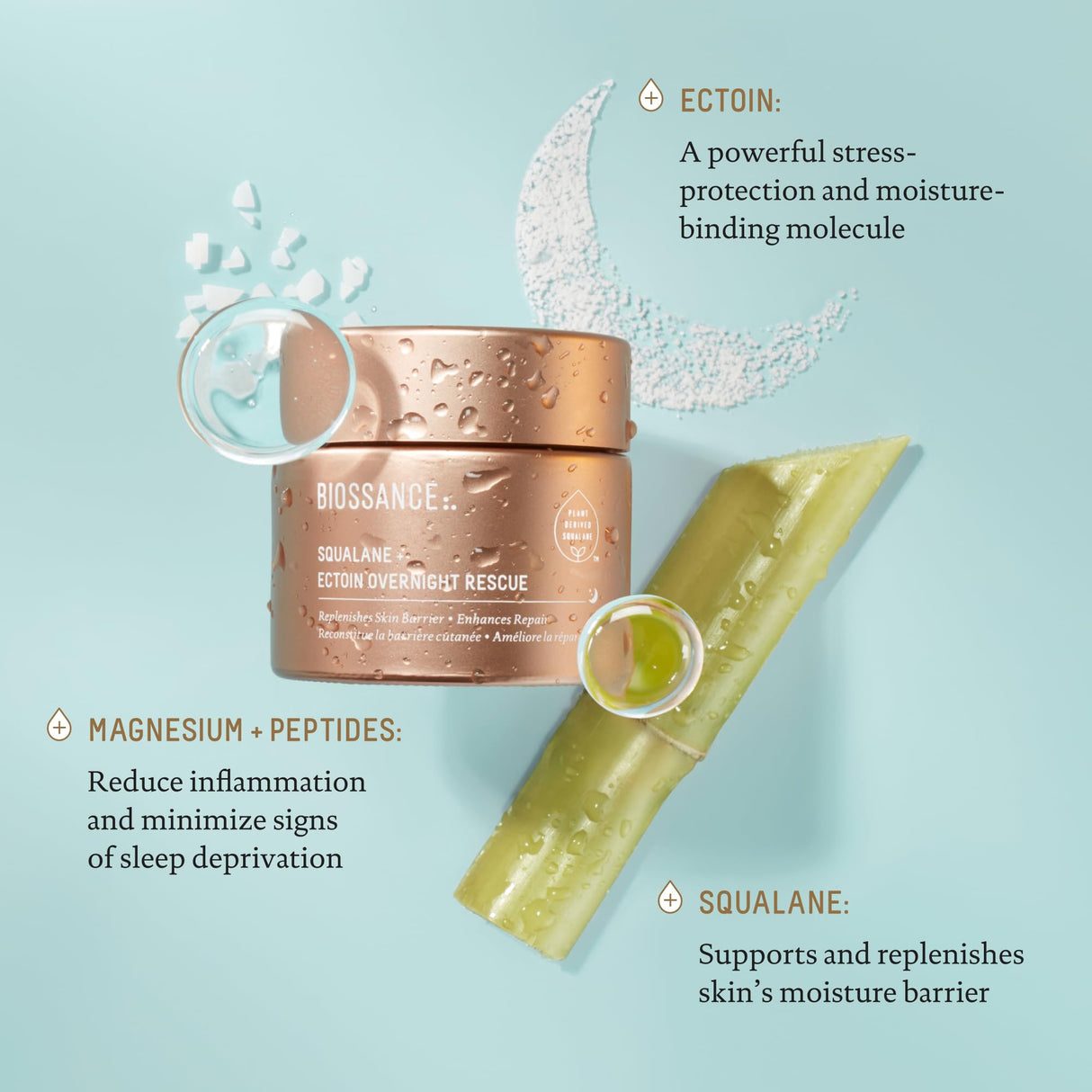 BIOSSANCE Squalane + Ectoin Overnight Rescue, hydrating, Firming and Smoothing Skin Care Treatment, 1.6oz