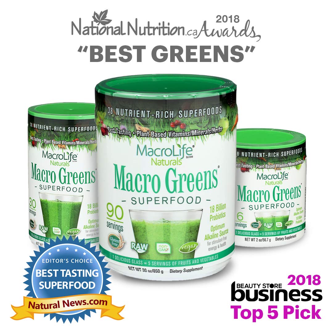 MacroLife Naturals Macro Greens Powder 38 Superfood Probiotic Antioxidant Enzyme & Herbal Supplement Immunity Energy Cleanse - Non-GMO Vegan Gluten-Free Dairy-Free - 30oz (90 Servings)