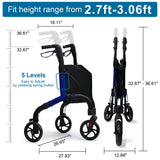 Premium 3 Wheel Rollator Walker for Seniors, Lightweight Foldable Elderly Three Wheeled Rollator with Storage Bag, Aluminum Mobility Aid Rolling Walker (Black & Blue)