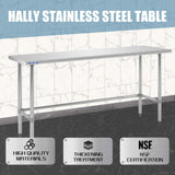 Hally Open Base Stainless Steel Table 24 x 72 Inches, NSF Commercial Heavy Duty Prep & Work Table with Galvanized Legs for Restaurant, Home and Hotel