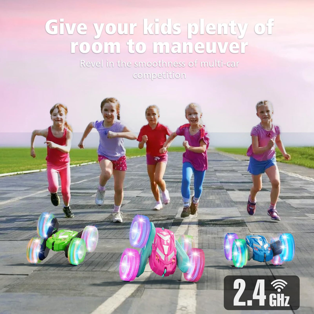 Amicool Remote Control Car for Girls 3-12 with Flashing Light, Toys 4 5 6 7 8 9 Years Old Girl Birthday Gifts Idea, RC Cars Stunt 4WD 2.4Ghz Double Sided 360° Flip, Present for Kids, Christmas, Pink