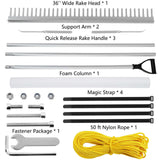 PVNIEFC Floating Lake Rake, 36" Aluminum All Purpose Lake and Landscape Rake with 11' Extension Handle and 52' Rope, Weed & Algae Removal