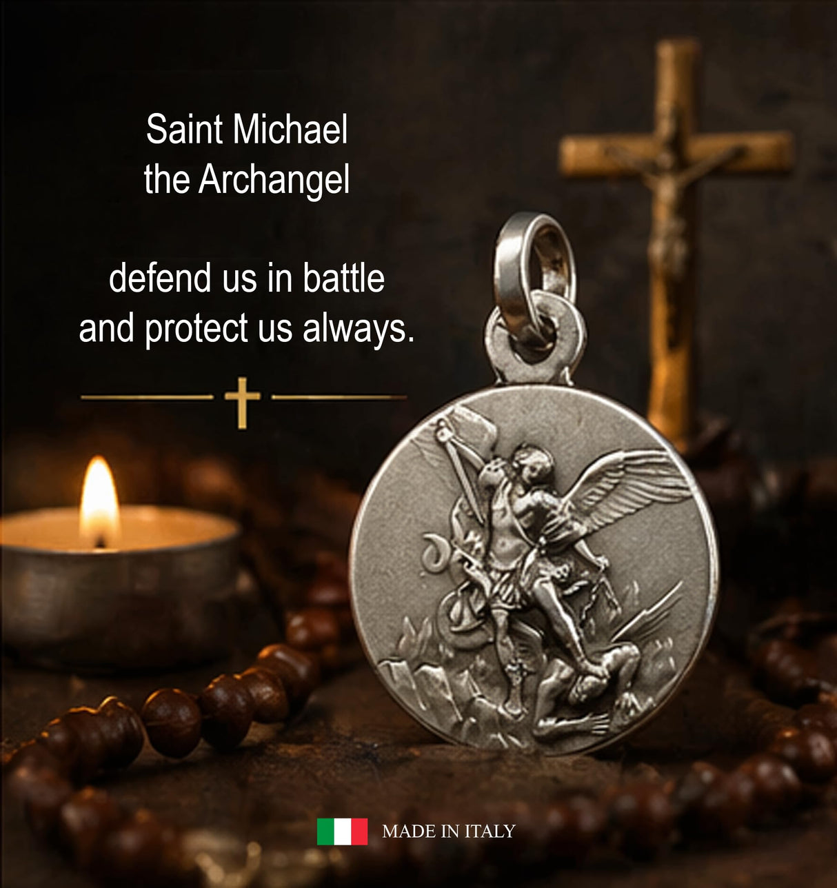 I G J Saint Michael The Archangel Medal - Patron Saint Medal, Small Size, 925 Sterling Silver, Made in Italy