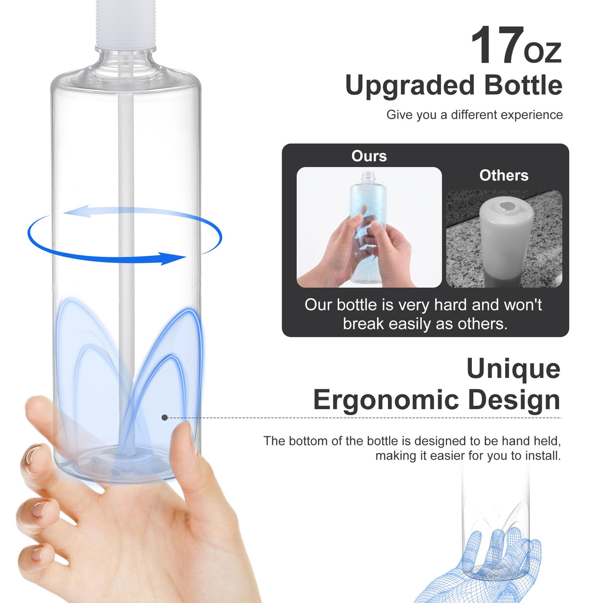 GAGALIFE Built in Sink Soap Dispenser or Lotion Dispenser for Kitchen Sink, Brushed Nickel ABS Pump Head, with 17 Ounce Large PET Soap Bottle
