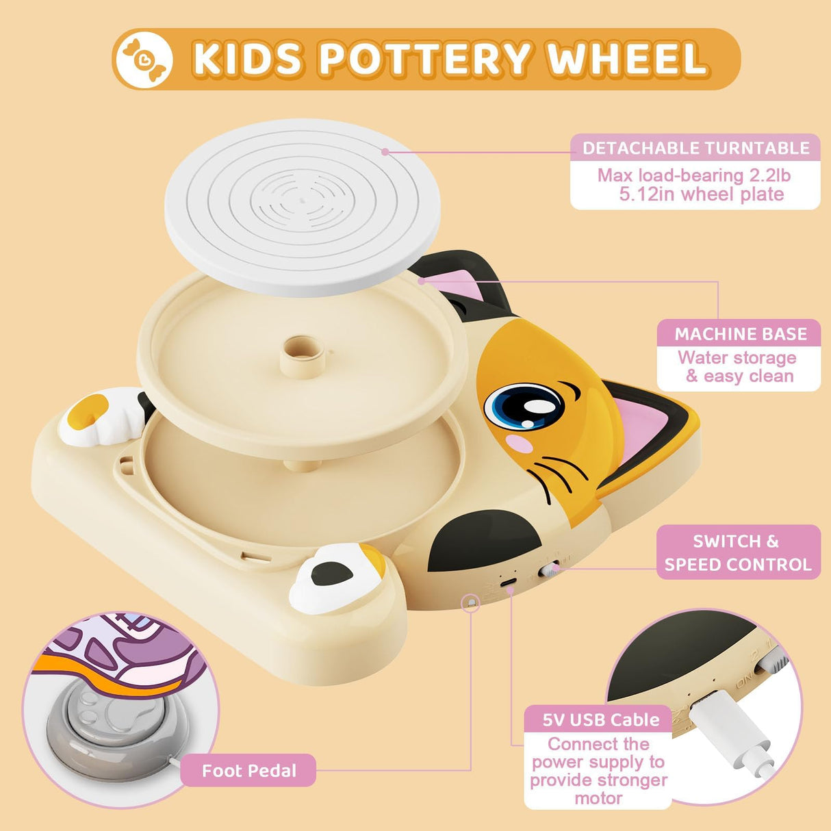 Insnug Pottery Wheel for Kids - Pottery Arts and Crafts for Kids Ages 8-12 with 3 Pack Painting Kit Air Dry Clay Art Supplies Toys for Girls Boy Christmas Birthday Gift for 6+