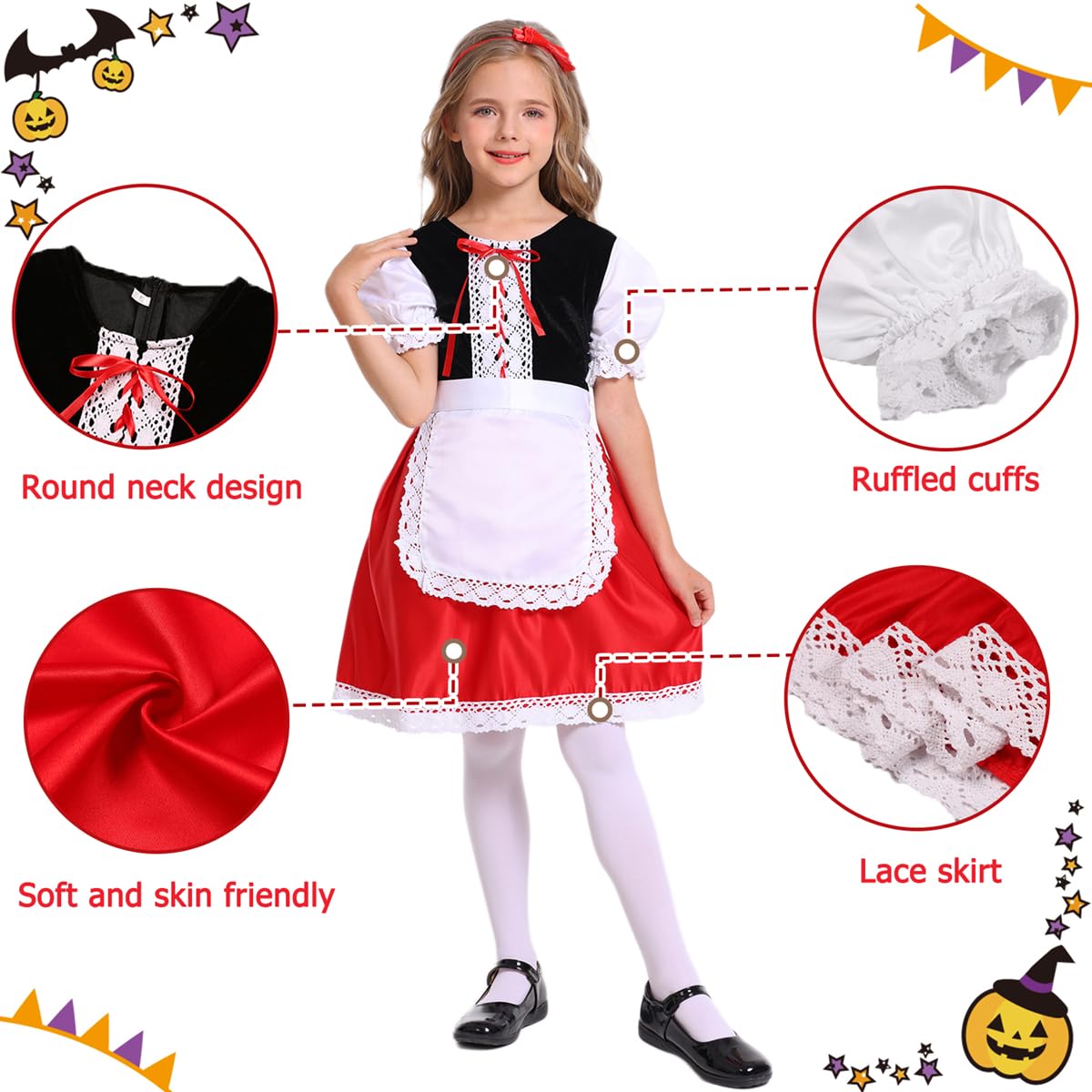 Mosong Little Red Riding Hood Costume for Girls Kids Halloween Christmas Cosplay Costumes Dress and Red Hooded Cloak MS032XXL
