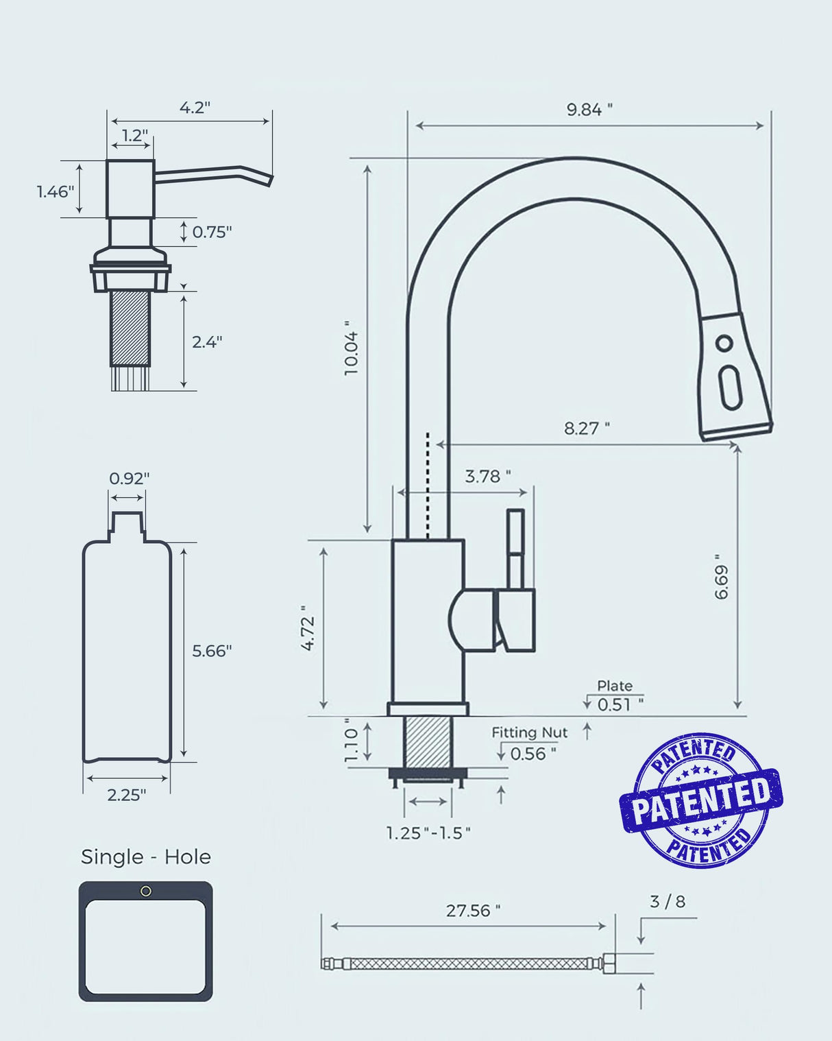 FORIOUS Black Kitchen Faucet with Soap Dispenser and Pull Down Sprayer, Bar High Arc Single Handle Classic 3 Modes Stainless Steel Faucet for Kitchen Sink Farmhouse RV Laundry Camper