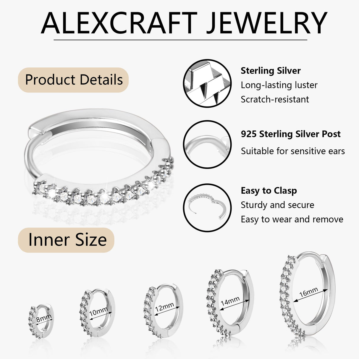 Small Silver Hoop Earrings for Women- Huggie Hoops Cartilage Earring Set