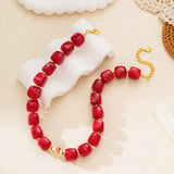 Zhuozatrfa Red Chunky Necklace for Women Cherry Red Square Resin Beads Necklace Bold Statement Choker Necklace Valentine’s Day Christmas Jewelry