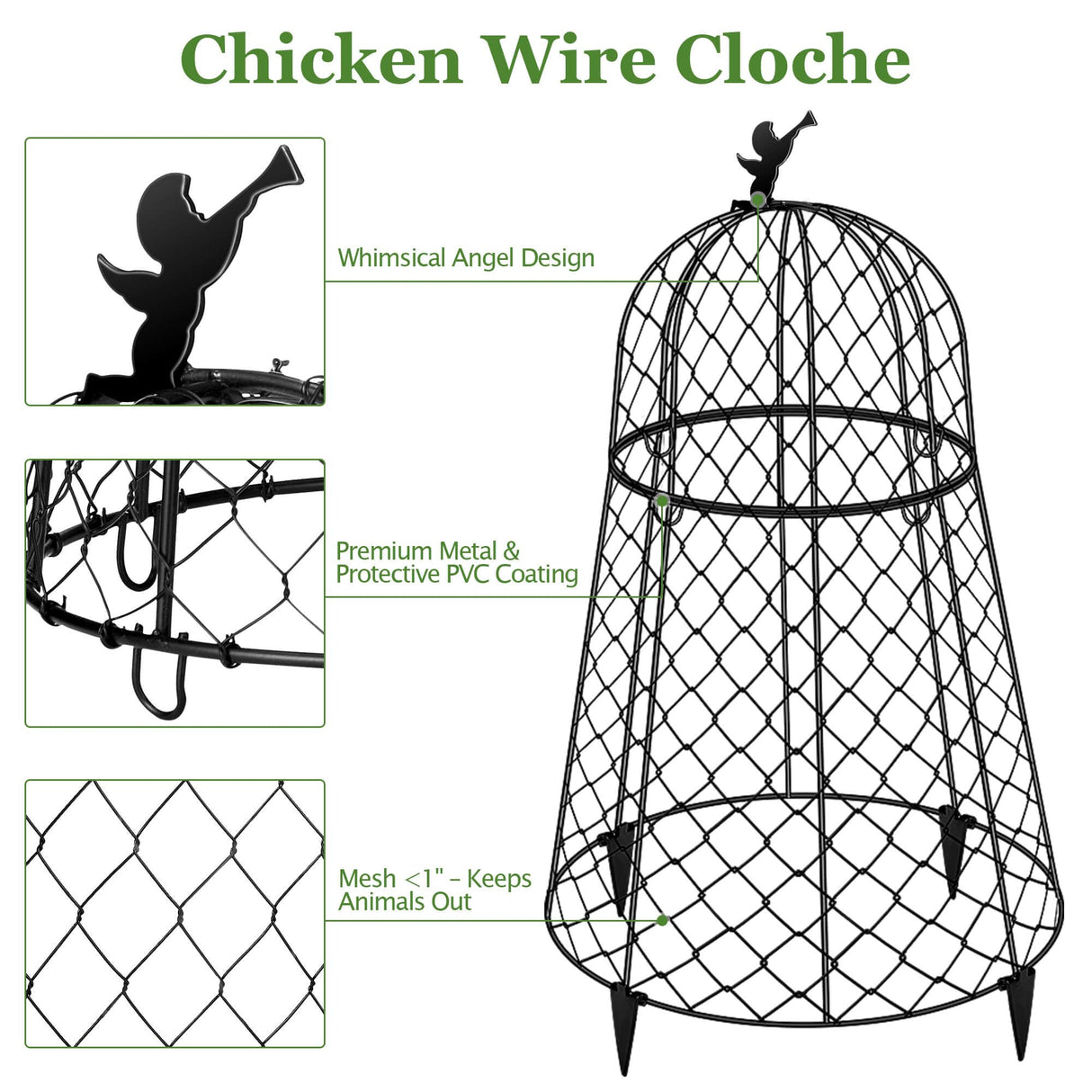 6 Pack Plant Protectors from Animals, Garden Cloches for Plants, Rustproof Chicken Wire Cloche Plant Cages to Keep Animals Out, Sturdy Metal Garden Cages for Outdoor Plants 13" D x 20" H