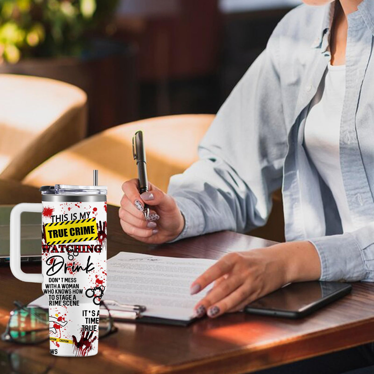 CGMIBAS True Crime Gifts for Women Men - 40oz Funny Crime Scene Tumbler, Stainless Steel Travel Mug for Horror Podcast Fans, Crime Junkie Merch, Christmas Birthday Detective Lover Gift