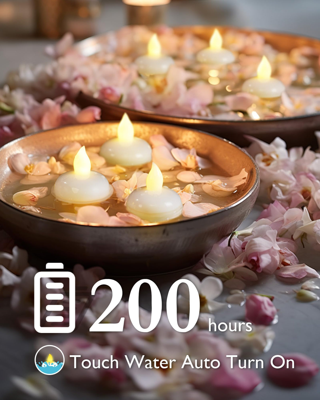 Homemory 200 Hours 24 Pack Flameless Floating Candles, Warm White Led Flickering Tealight Candles in Bulk, Decor for Wedding, Party, Centerpiece, Pool, Christmas