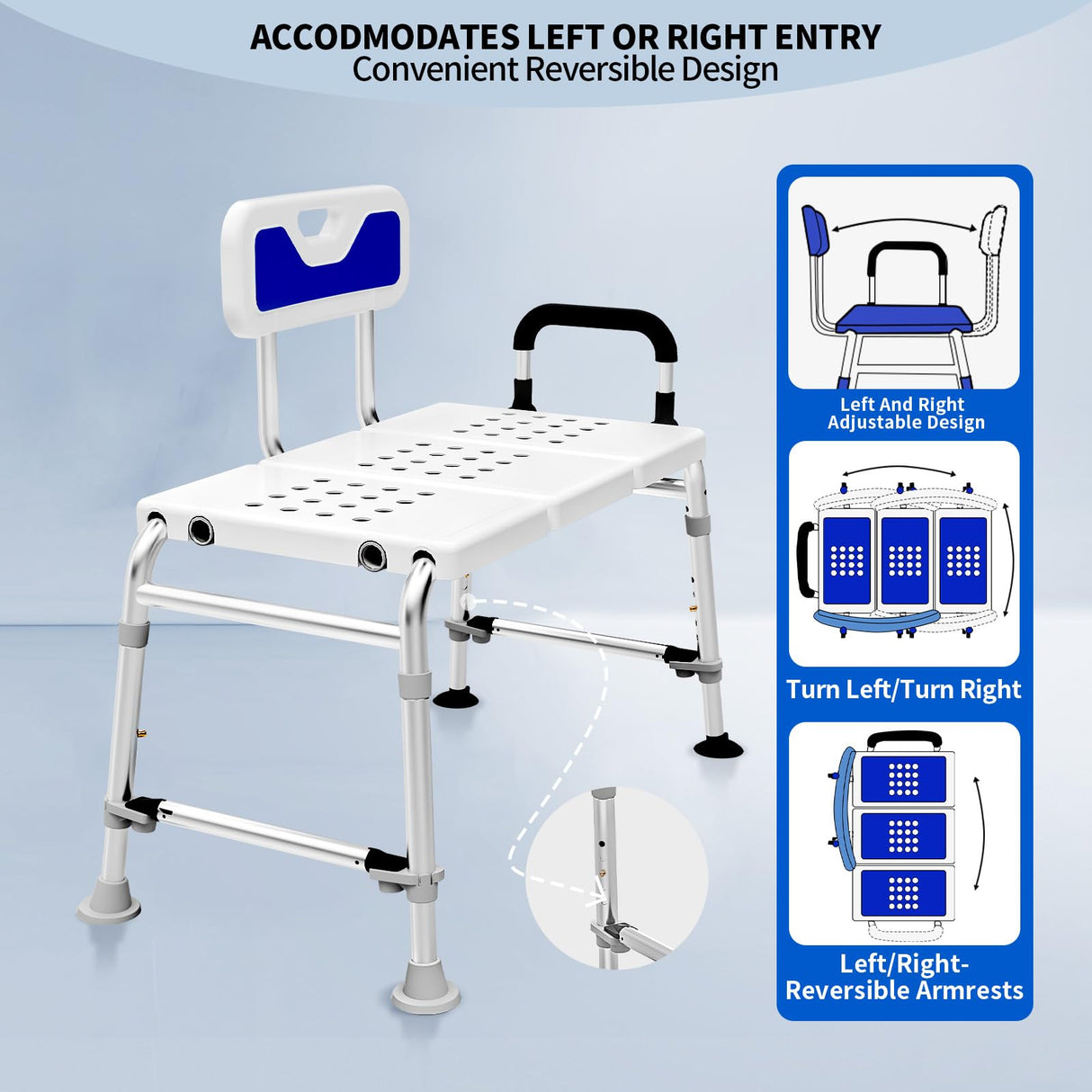 Extended Bath Tub Transfer Shower Bench for Inside Shower Bathtub to Sit On Chair Bathtubs Safety Seating Stool for Adults Handicap Seniors Elderly Disabled with Back Arms Bathroom Shower Stall
