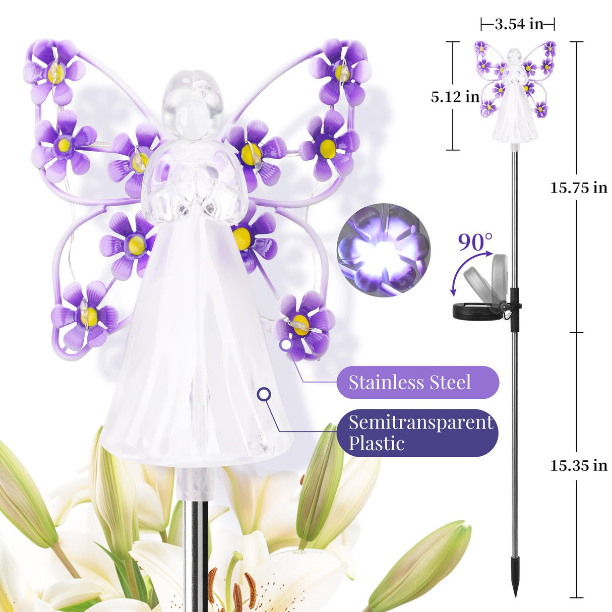 GIGALUMI Solar Angel Garden Stake Lights - 2 Pack Angel Solar Lights Outdoor Garden, Eternal Light Angel with 7 LEDs for Cemetery Grave Decorations, Memorial Gift, Christmas Yard Art, Sympathy Gifts