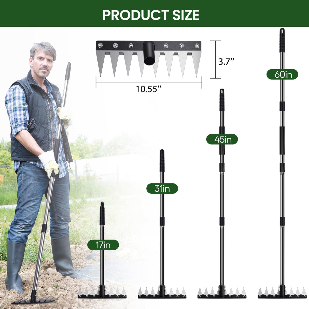 Garden Weed Pulling Tool with Long Handle, Garden Hoe and Weed Rake