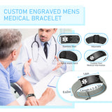 KBPTM Custom Medical Alert Bracelet Personalized Engraving Medic Info ID Bracelet Customized Emergency Medical Bracelets Gifts for Men Women Dad Fathers Day (black)