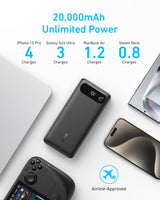 Anker Power Bank, 20,000mAh Travel Essential, Built-in USB-C Cable(Black)