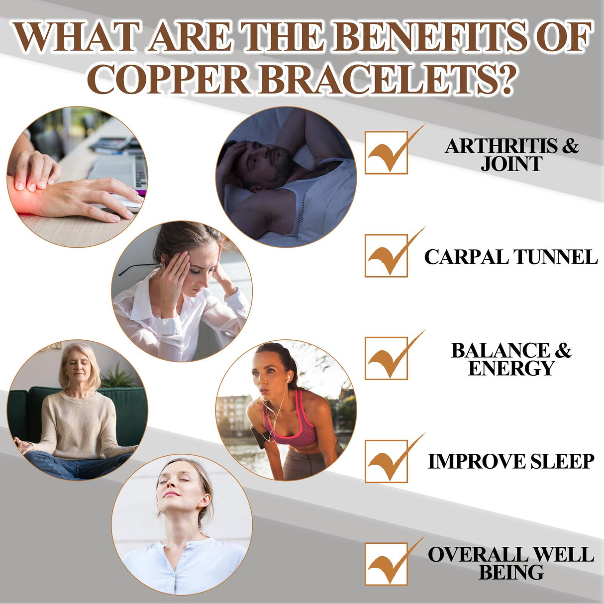 Otuuz 6 Pcs Copper Bracelets for Men Women Copper Cuff Bangle, Wire Overlap