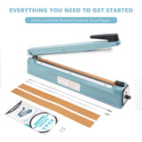 METRONIC Impulse Sealer 16 inch, Manual Heat Sealer Machine for Plastic Bags, Shrink Wrap Bag Sealers Heavy Duty Sealing Machine With Repair Kit (Blue)