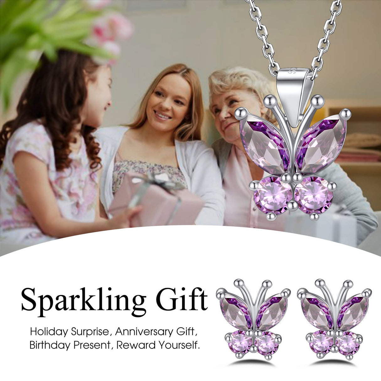 Bestyle Butterfly Earrings for Women Sterling Silver June Birthstone Alexandrite Butterflies Stud Earring Funny Cute Cubic Zirconia Earring Jewelry Mom Wife Grandma Daughter Birthday Gifts