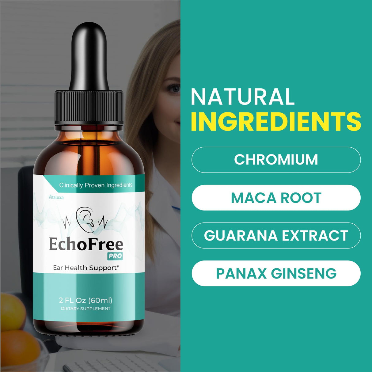 Echo Free Tinnitus Drops - EchoFree Ear Tinnitus Relief for Ringing Ears, Ecofree Liquid Supplement Drops Ear Ringing Health Support Treatment, Eco Eardrops Advanced Vitamin Formula Review (2oz/60ml)