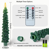 Boribim Christmas Decorations Indoor - 4 PCS Christmas Tree Candles with Remote and Timer - Flameless Christmas Taper Candles - Battery Perated Green LED Candlesticks for Christmas Home Decor
