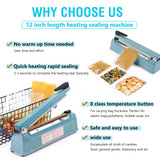 METRONIC Impulse Sealer 12 Inch, Heat Sealer Machine with Repair Kit, Manual Bag Sealer, Heavy Duty Impulse Heat Sealer for Plastic Bags, Shrink Wrap Bag (Blue)