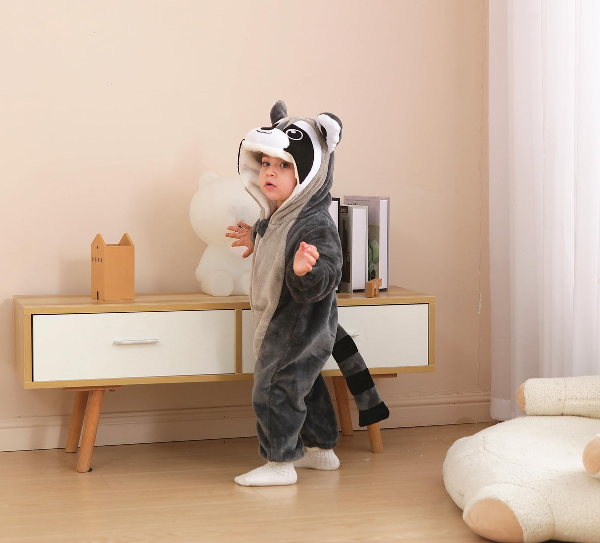 CuteOn Toddler Halloween Costume Onesie Cosplay Romper Christmas Infants Baby Costume Grey raccoon 12-18 Months