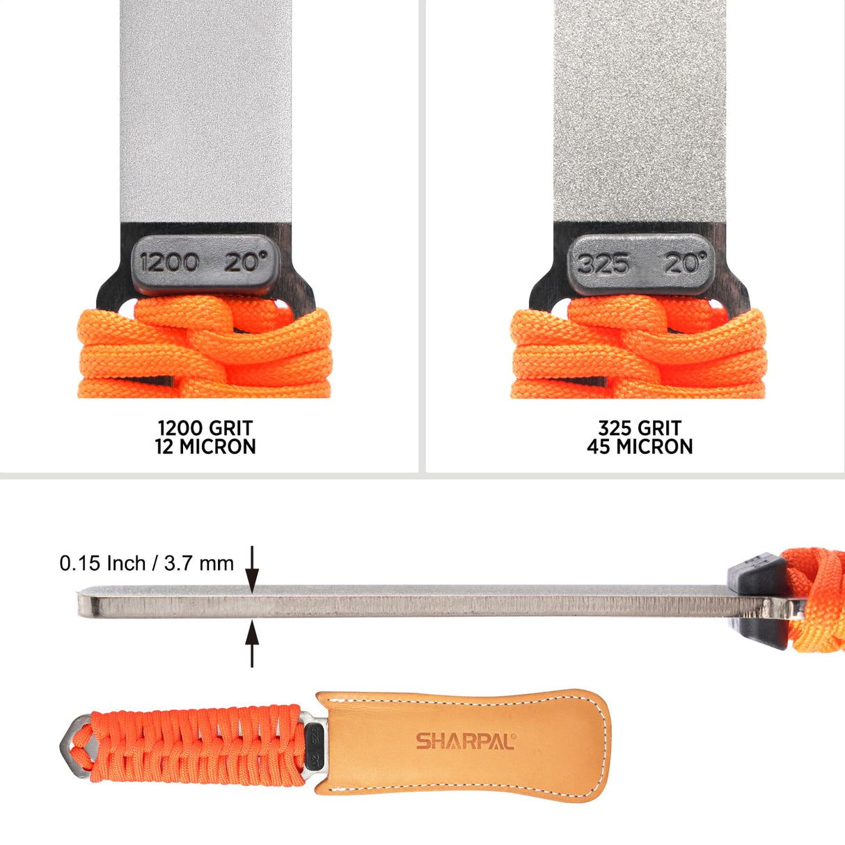 SHARPAL 181N Dual-Grit Diamond Sharpening Stone File Garden Tool Knife Sharpener with Leather Strop Coarse 325 / Extra Fine 1200 Grit for Lawn Mower Blade, Axe, Hatchet, Hedge Shears, Chisels, Drills