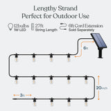 Brightech Ambience Pro Solar Powered Outdoor String Lights -27 ft Commercial Grade Waterproof Edison Patio Lights, Shatterproof LED String Lights for Outside, Porch - 12 Bulbs, 1W Soft White