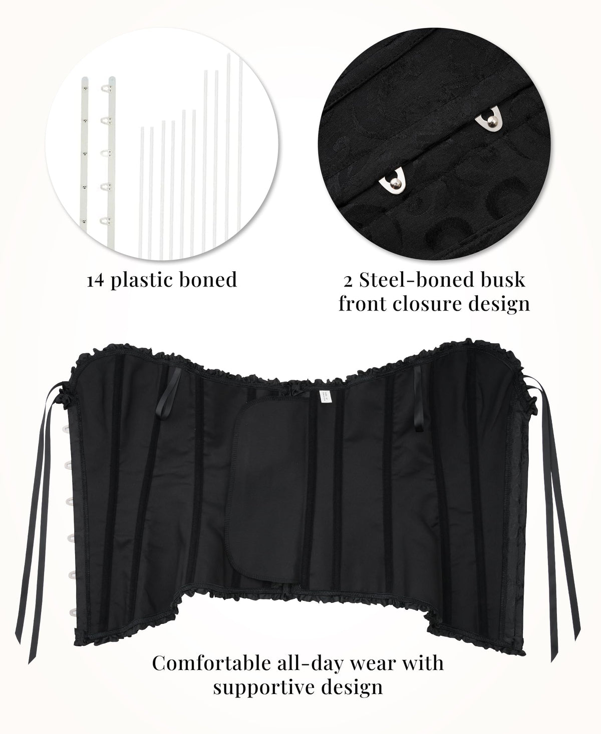 SZIVYSHI 14-Bone Overbust Corset Top - Black - Small