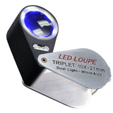 Gain Express Jewelers Loupe Magnifier, Jewelry Loop Magnifier with Light, Hastings Triplet Loupe 10X for Coin, Gem, Stamp, Diamond etc (White LED & UV Light)