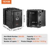 VEVOR Insulated Food Pan Carrier, 95 Qt Hot Box for Catering, LLDPE Food Box Carrier w/Double Buckles, Front Loading Food Warmer w/Handles, Stackable End Loader for Restaurant, Canteen, etc. Black