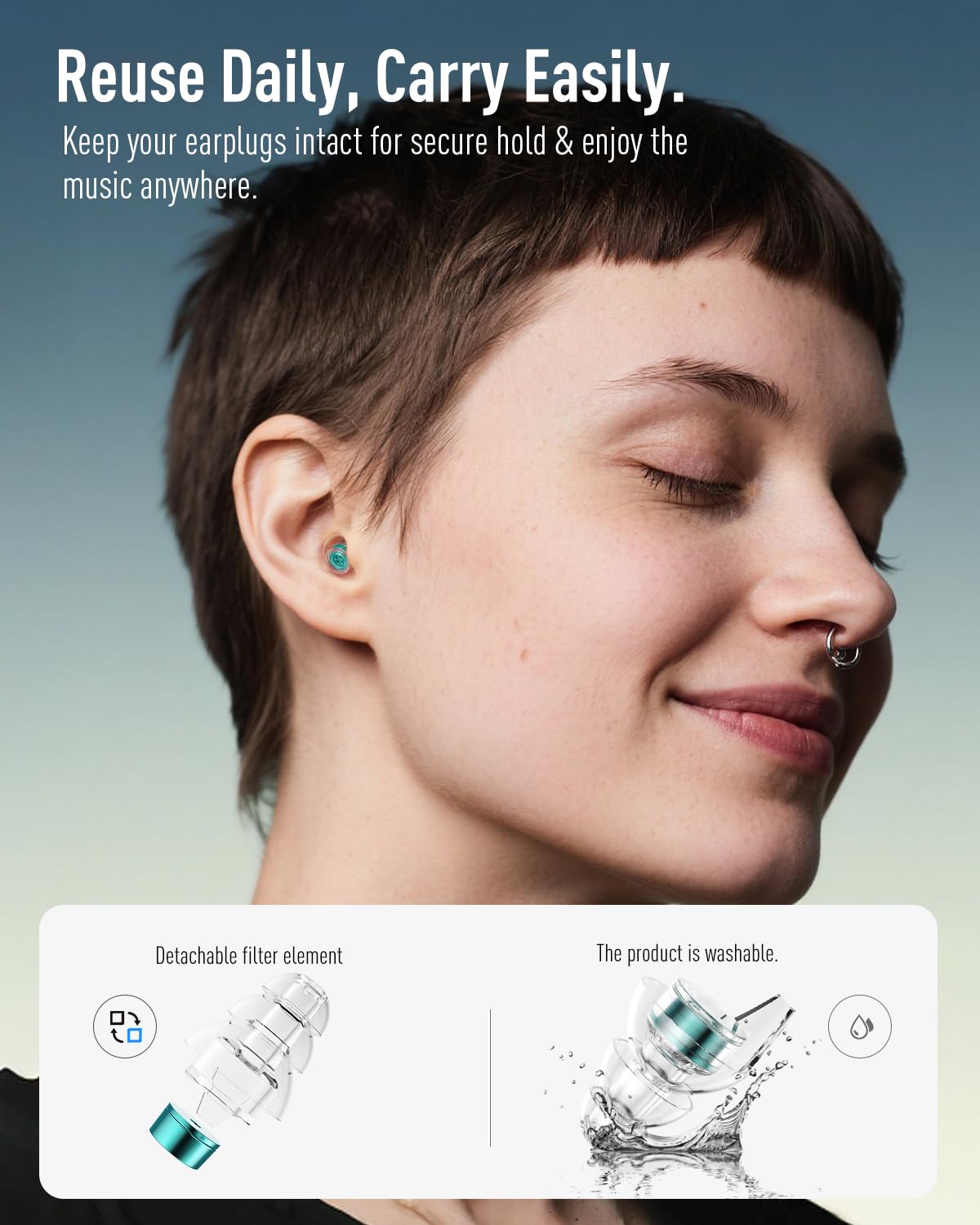 Hearprotek Concert Ear Plugs, 2 Pairs Reusable High Fidelity Musician Ear Plugs, 23db Noise Reduction, Green Silicone Earplugs for Concerts, Festivals, DJs, Nightclubs, Drumming, Parties