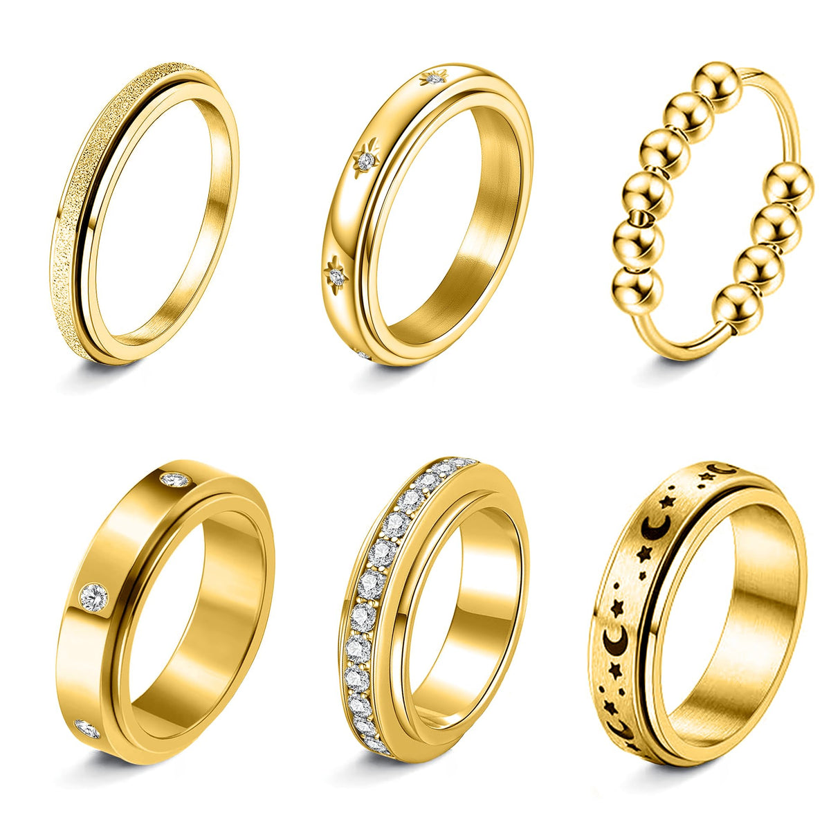 LOFITOR Gold Fidget Rings for Women Men Anti Anxiety Stress Spinner Ring