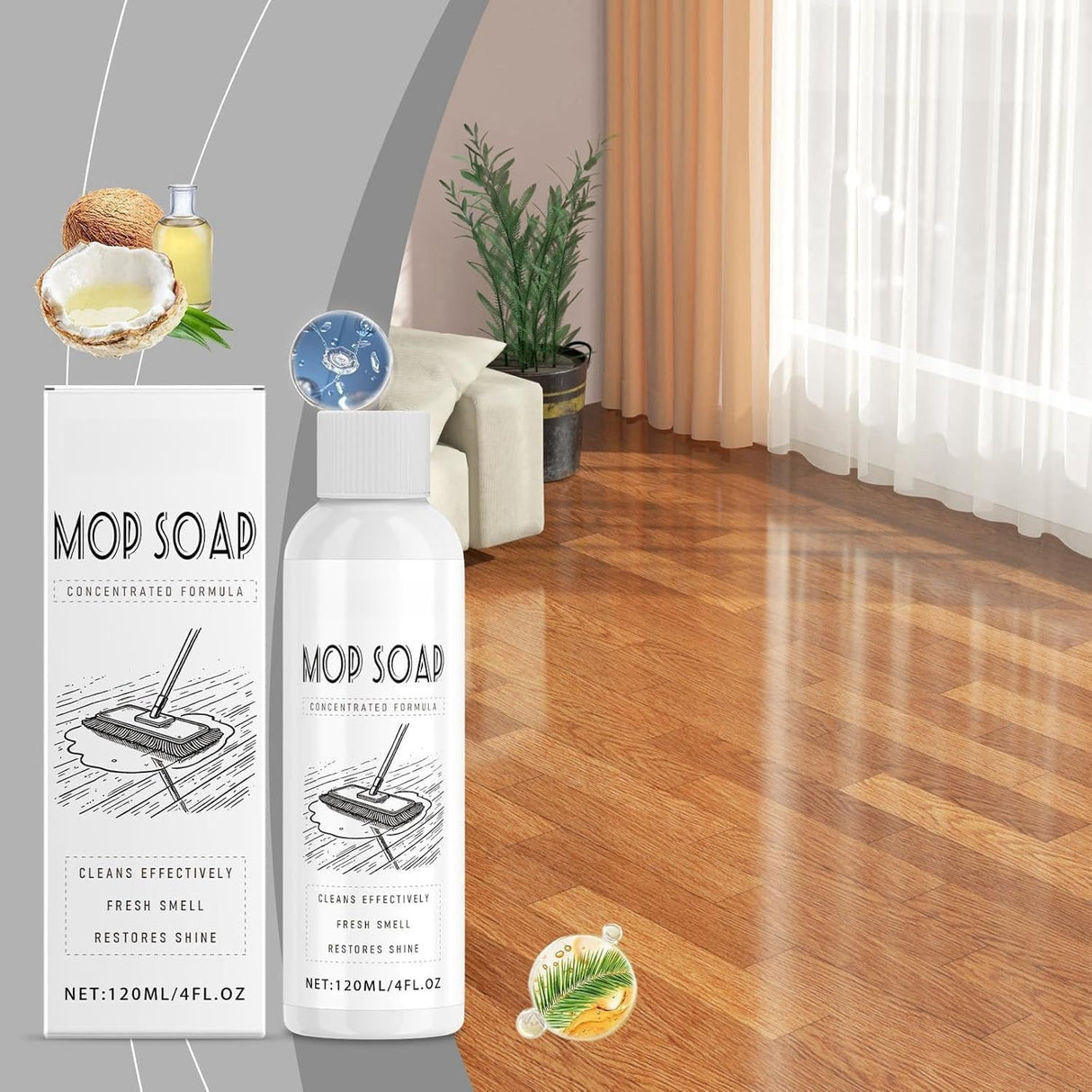 XRSP Mop Soap Brazilian Waves 2PCS, Concentrated Mop Soap, Fresh Scent Floor Cleaner, Multi-Purpose Liquid, Multi-purpose Cleaner Liquid Pet-friendly Mop Cleaner Soap