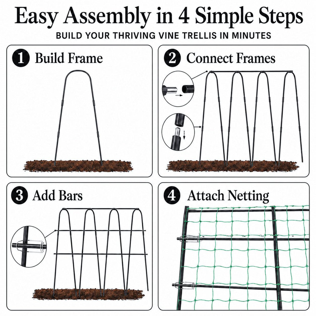 FOLLOOK Cucumber Trellis for Raised Garden Bed, 63x48inch, Black