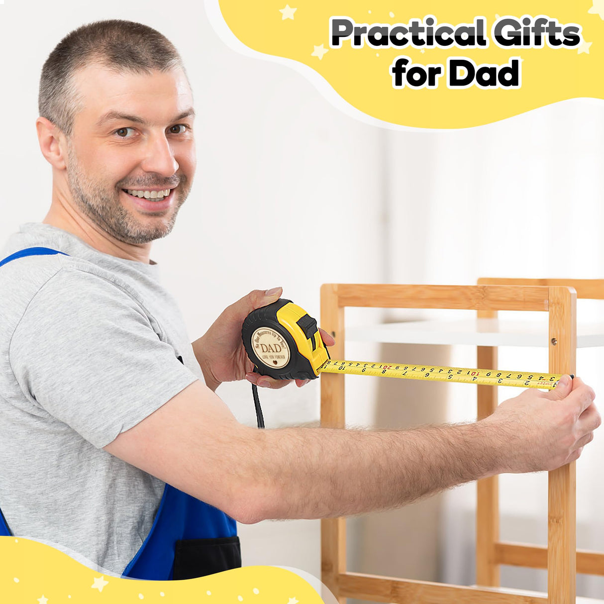 Fathers Day Birthday Gift for Dad, Dad Gifts from Son Daughter, Gift for Best New Daddy Father in Law Presents Useful Stuff, Tool Woodworker Carpenter Gift, Engraved Tape Measure 25 FT