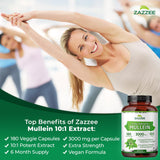 Zazzee Extra Strength Mullein 10:1 Extract, 3000 mg Strength, 180 Vegan Capsules, 6 Month Supply, Standardized 10X Extract, 100% Pure Leaf Powder, All-Natural and Non-GMO, Made in The USA