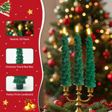 Fo32won Christmas Tree Shaped Flameless Candlesticks Battery Operated with Remote and Timer, Set of 4 Real Wax LED Taper Candles with 3D Flickering Wick for Christmas Decoration Gift