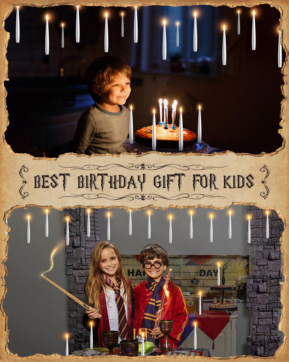 TLPUHU Floating Candles with 2 Wand - 24 Pack Christmas Decorations Magic Flameless Candles Flickering Warm Light LED Hanging Candle Remote, Operated Candles for Christmas Outdoor Indoor Party Decor