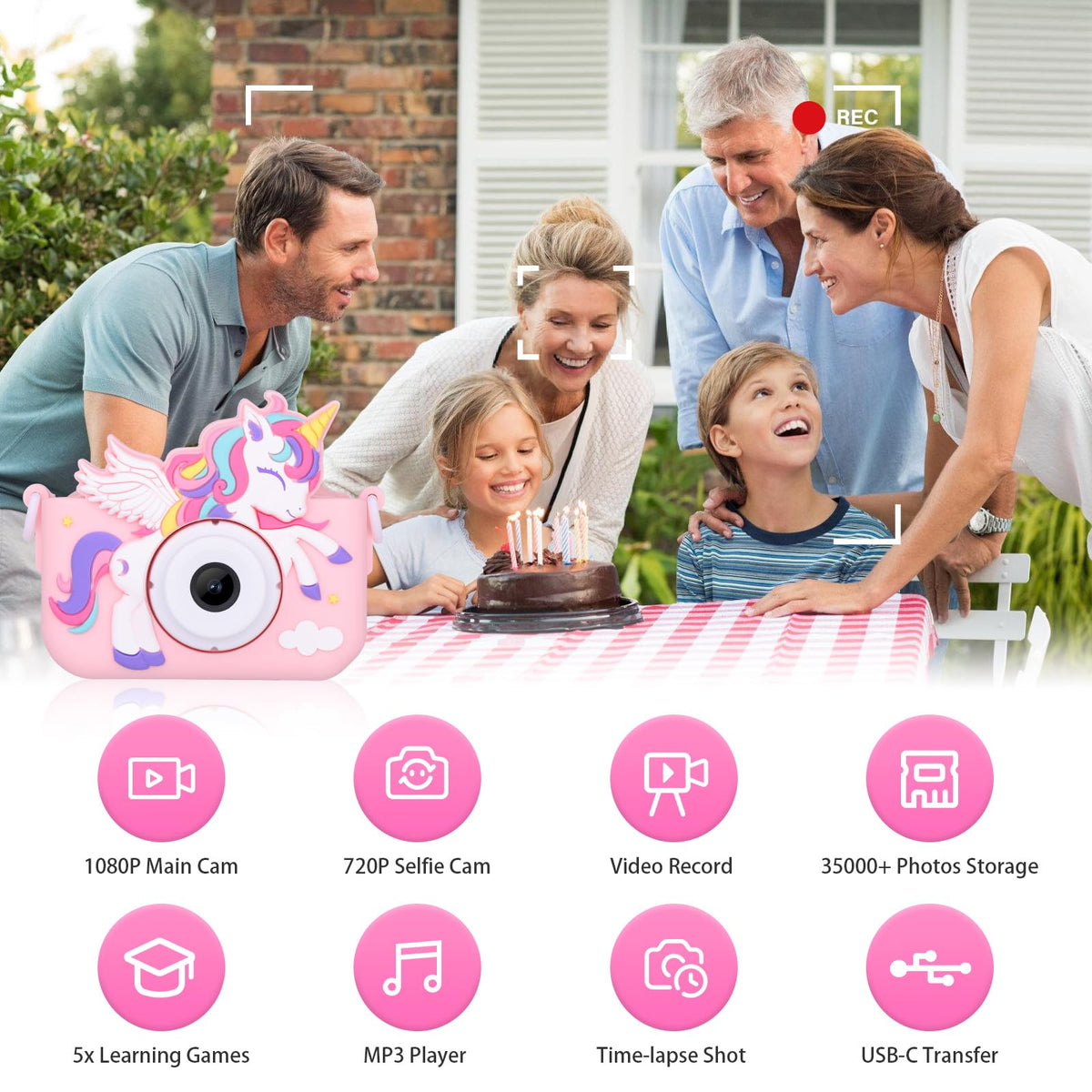 Unicorn Toys Camera for Kids Girls Age 3-8, Pink
