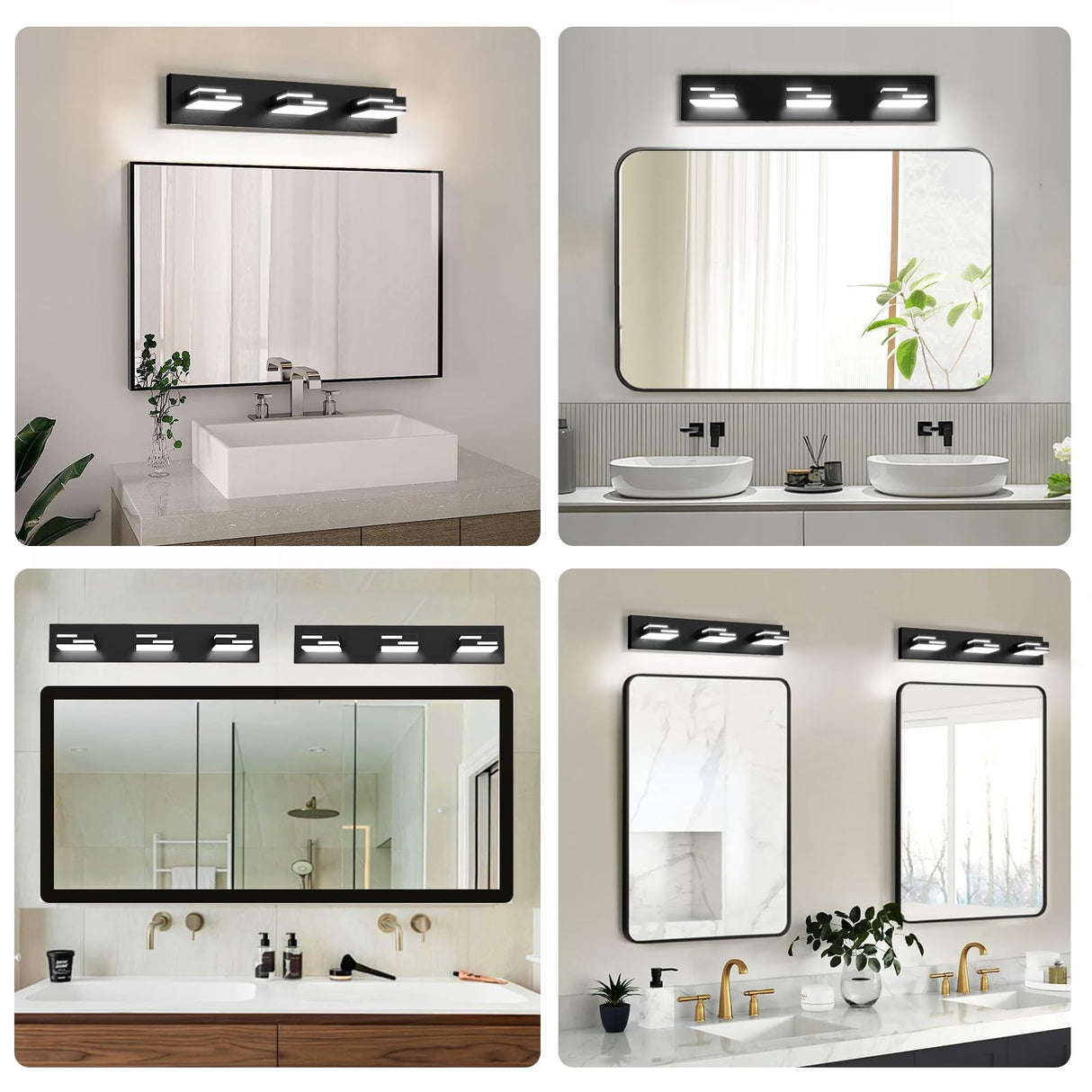 LKHF LED Modern Bathroom Vanity Light Fixtures, Dimmable Matte Black Vanity Lights for Bathroom Lighting Fixtures Over Mirror, with 360° Rotatable Acrylic Heads 3-Light 22-inch (Cool White 6000K)