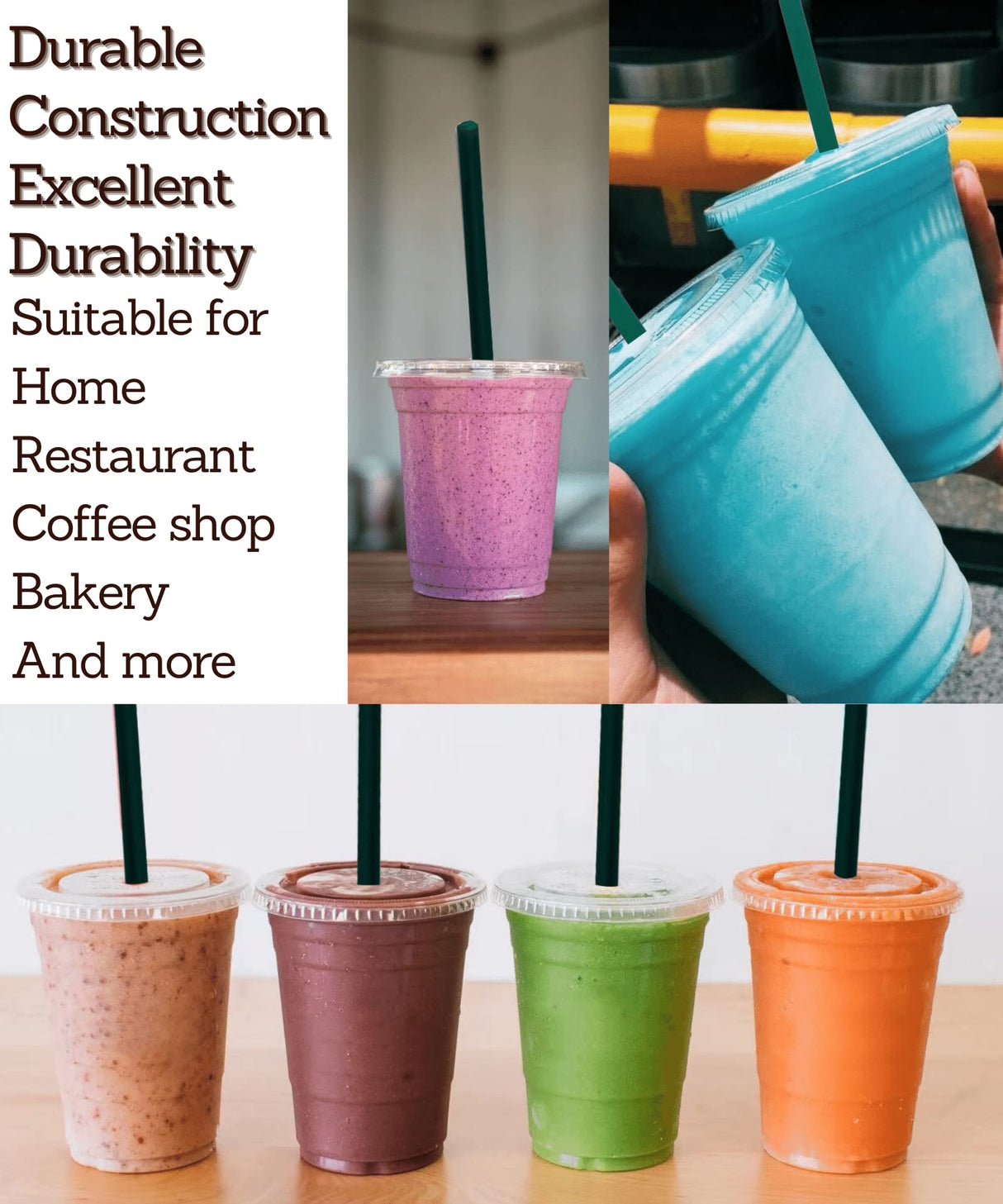 24 oz Clear Plastic Cups with Lids and STRAWS, Disposable Drinking Cups for Cold Drinks, Iced Coffee, Milkshakes, Smoothies, 25 Sets