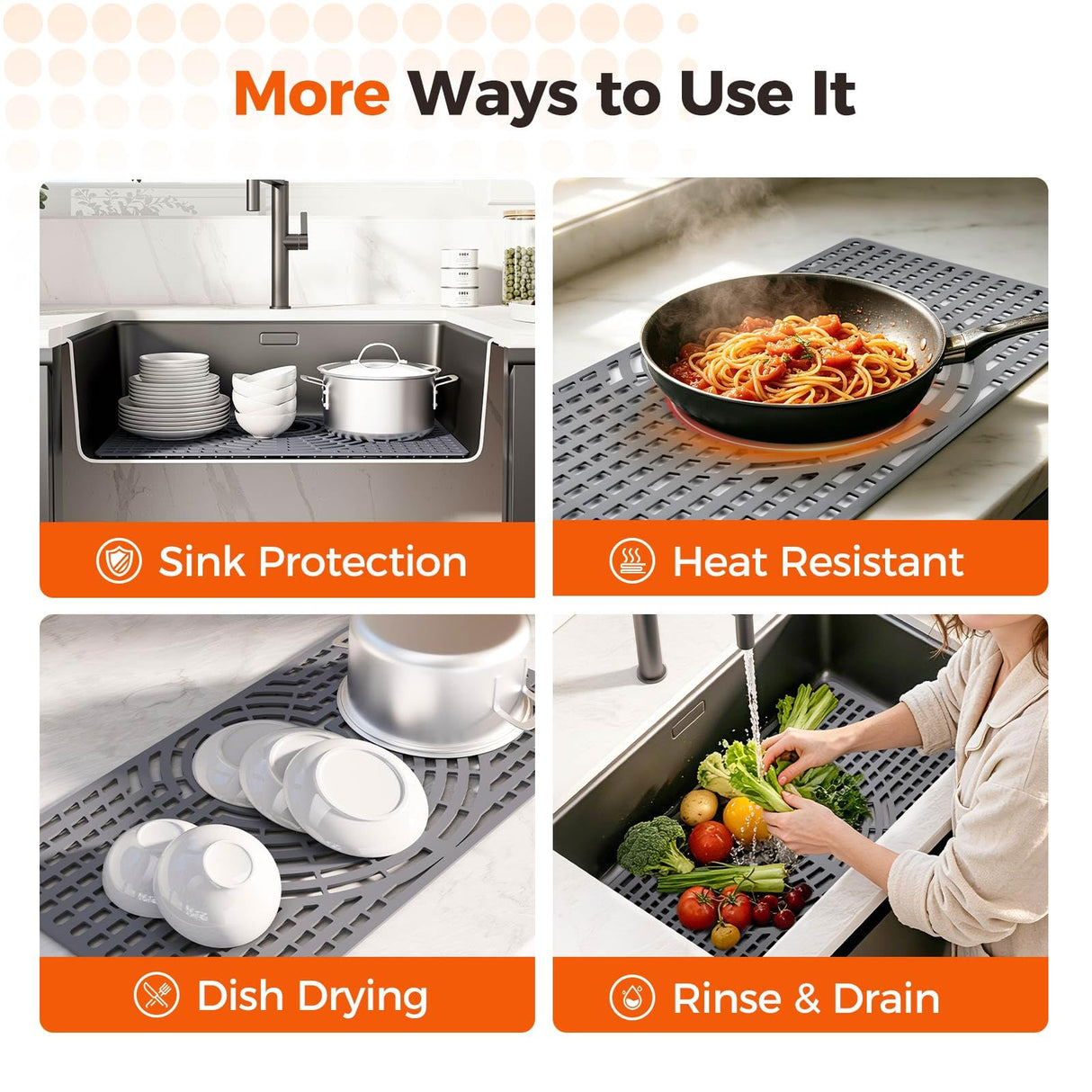 Snuggery Silicone Sink Protector for Kitchen Sink 28" x 15" – Flexible Sink Mat, Heat Resistant Grid, Non-Slip Rack, Easy to Clean Dishwasher Safe – Fits Farmhouse, Single & Double Bowl Sinks